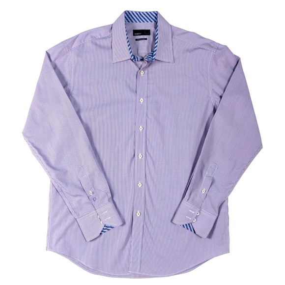 Quieti Other - Quieti 100% Fine Cotton Men's Long Sleeve Button Up Shirt Sz L (Purple & White)
